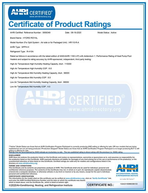 AHRIs Directory of Certified Product Performance The AHRI Directory of Certified Product Performance (www. . Ahri certificate lookup